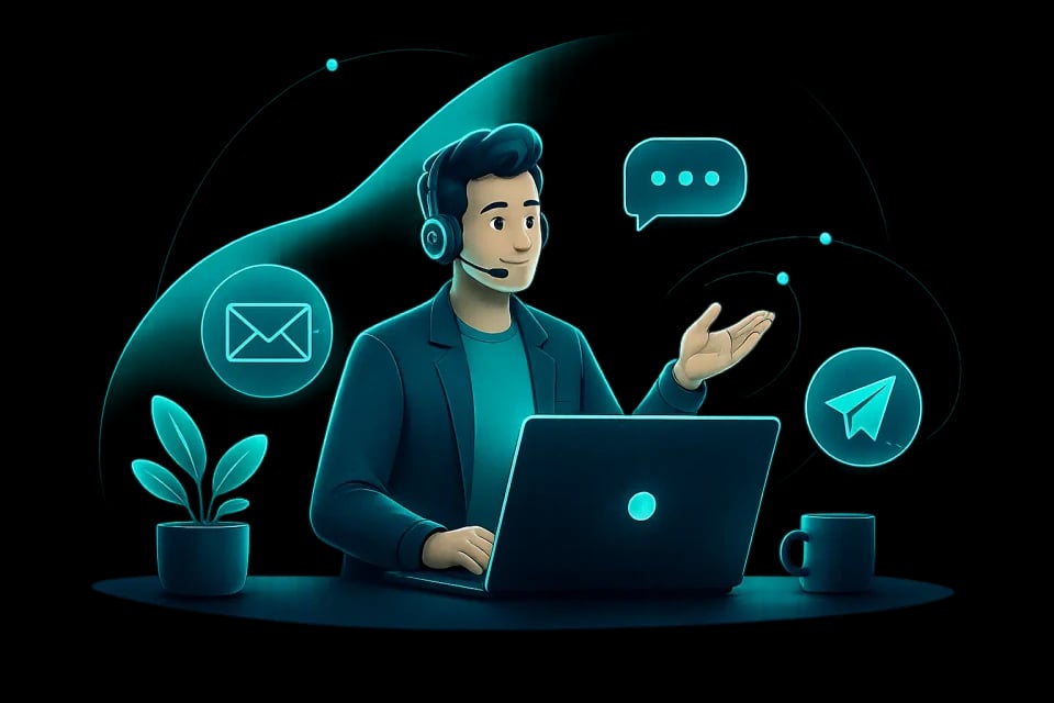 کارشناس پشتیبانی تتریاب در حال پاسخ‌گویی به کاربران