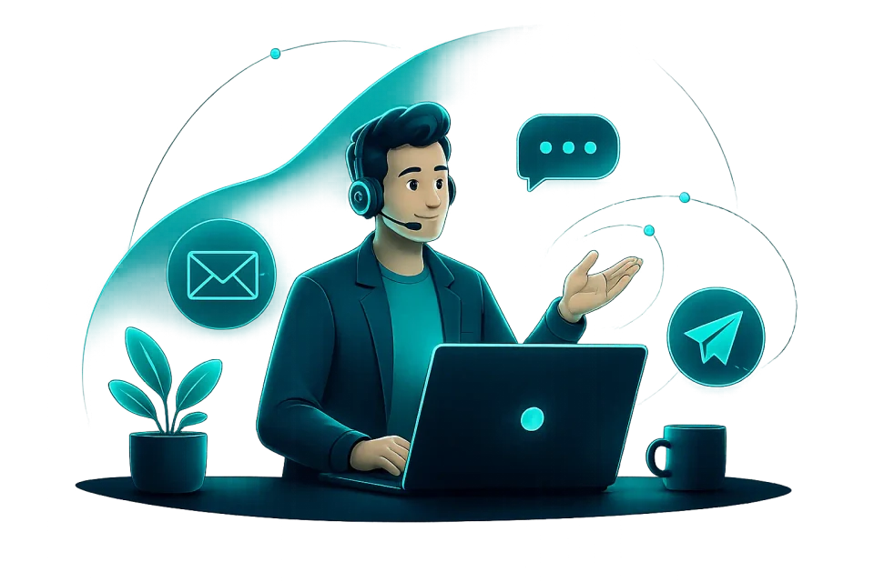 کارشناس پشتیبانی تتریاب در حال پاسخ‌گویی به کاربران